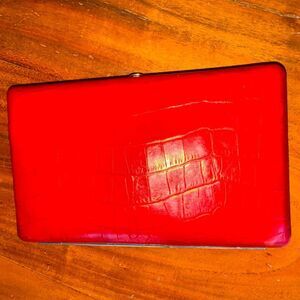 Abas Vintage Red Croc Embossed Leather Framed Clutch Wallet Organizer